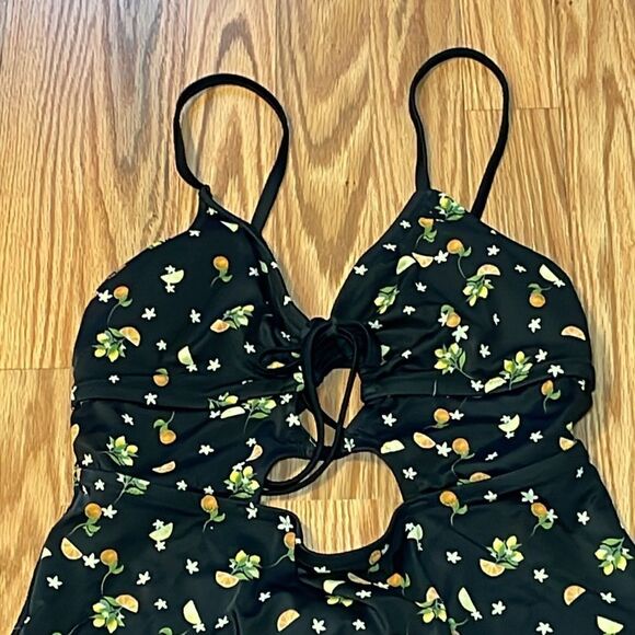 PINK Swimsuit, black, oranges, lemons, blossoms, One Piece, Strappy, sexy, Large - Picture 2 of 6